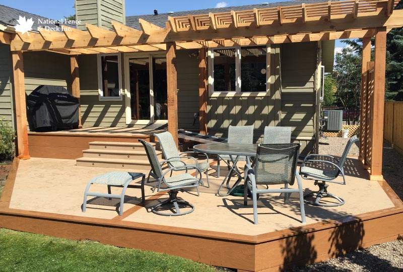 Custom cedar pergola built by National Fence & Deck.