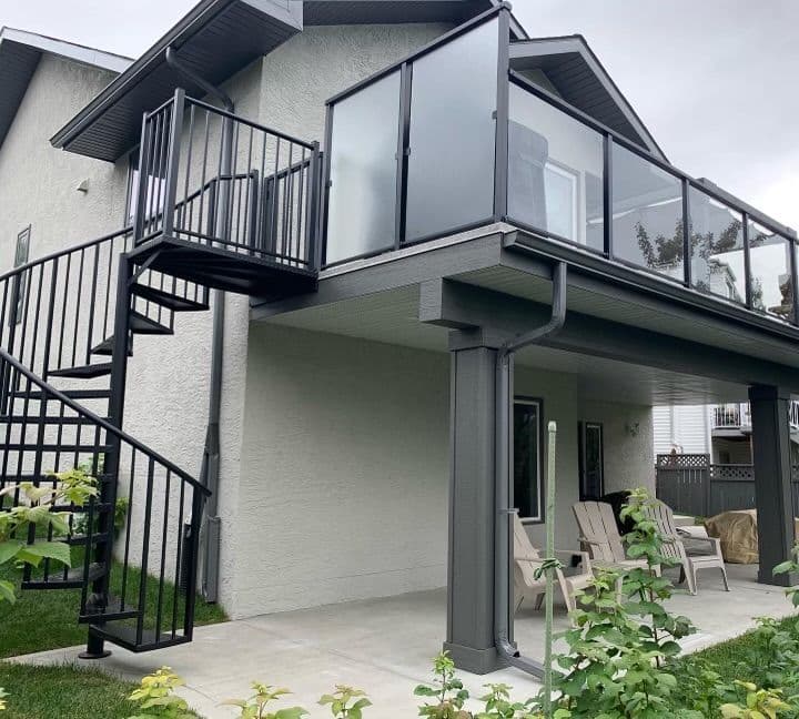Vinyl deck installation in Calgary with waterproof surface and covered space below