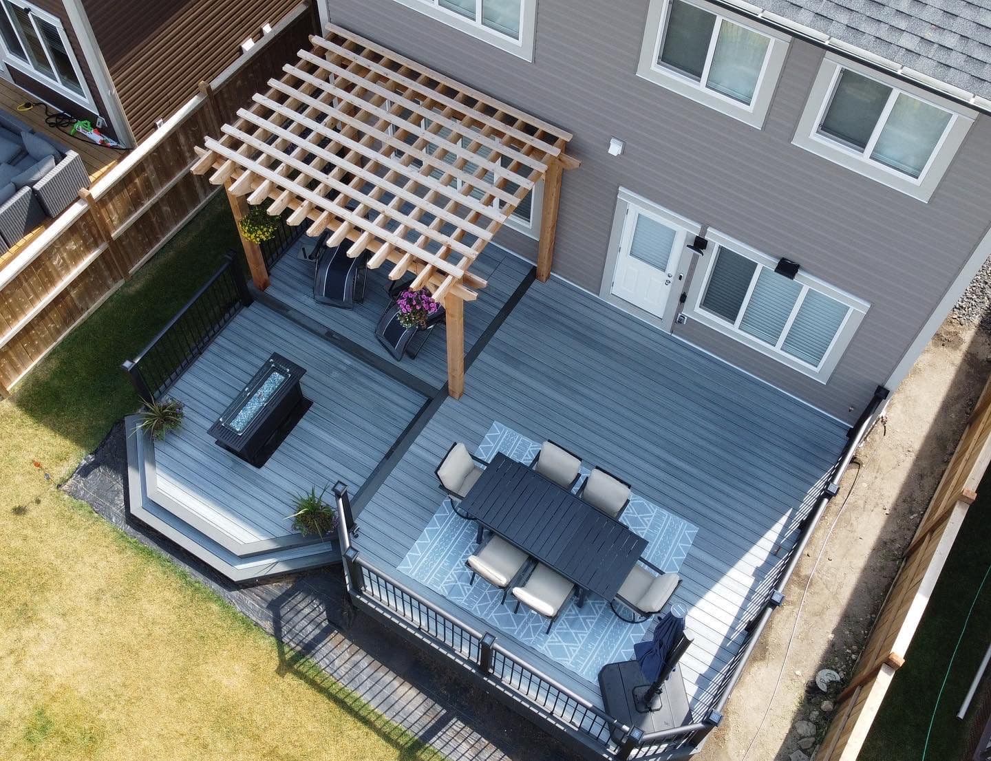 aerial view of a completed backyard