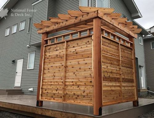 Beautiful cedar pergola in deck corner