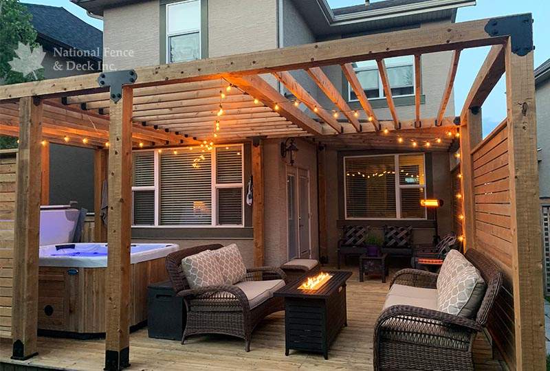 pressure treated pergola includes privacy walls